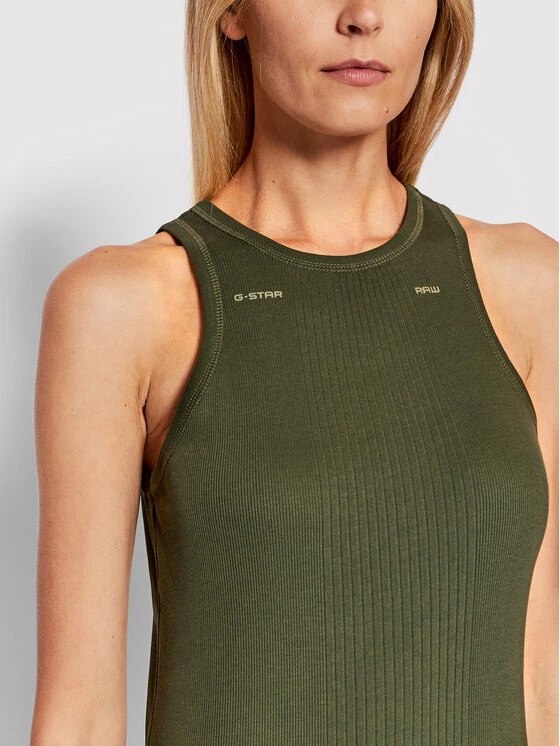 Πολύ καλή προσφορά 😀 G-Star Raw Γυναίκες Καθημερινά Φορέματα Φόρεμα καθημερινό Engineered Rib D21384-C678-B230 Πράσινο Slim Fit 🔥 - Image 4