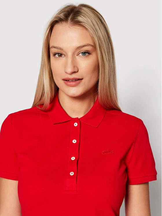 Νέος ⭐ Lacoste Γυναίκες Μπλούζες Polo Polo PF5462 Κόκκινο Slim Fit 🔥 - Image 4