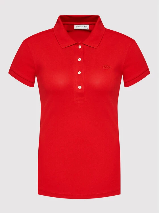 Νέος ⭐ Lacoste Γυναίκες Μπλούζες Polo Polo PF5462 Κόκκινο Slim Fit 🔥 - Image 5