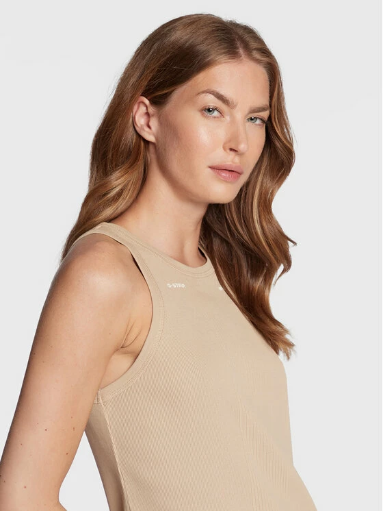 Flash Sale 😍 G-Star Raw Γυναίκες Καθημερινά Φορέματα Φόρεμα καθημερινό Engineered Rib D21384-C678-3014 Μπεζ Slim Fit ⌛ - Image 4