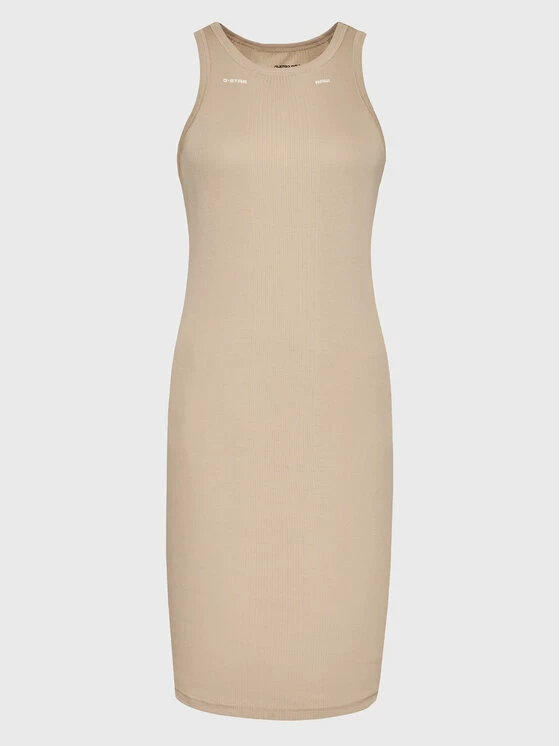 Flash Sale 😍 G-Star Raw Γυναίκες Καθημερινά Φορέματα Φόρεμα καθημερινό Engineered Rib D21384-C678-3014 Μπεζ Slim Fit ⌛ - Image 5