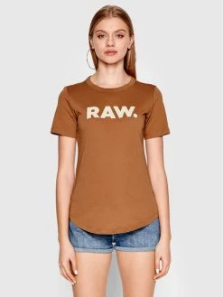 Προϋπολογισμός 👏 G-Star Raw Γυναίκες T-shirts T-Shirt Raw. D21226-4107-C740 Καφέ Slim Fit ✔️