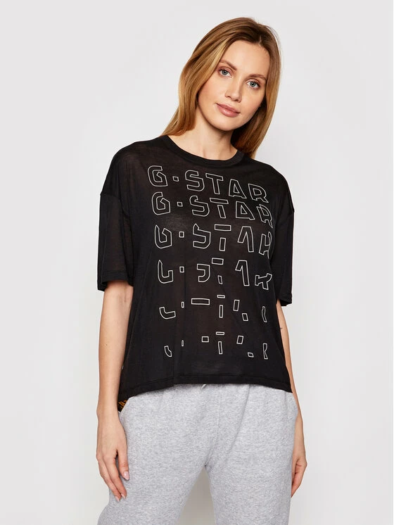 Προϋπολογισμός ✨ G-Star Raw Γυναίκες T-shirts T-Shirt Sheer Faded Graphic D19200-9908-6484 Μαύρο Relaxed Fit 😍