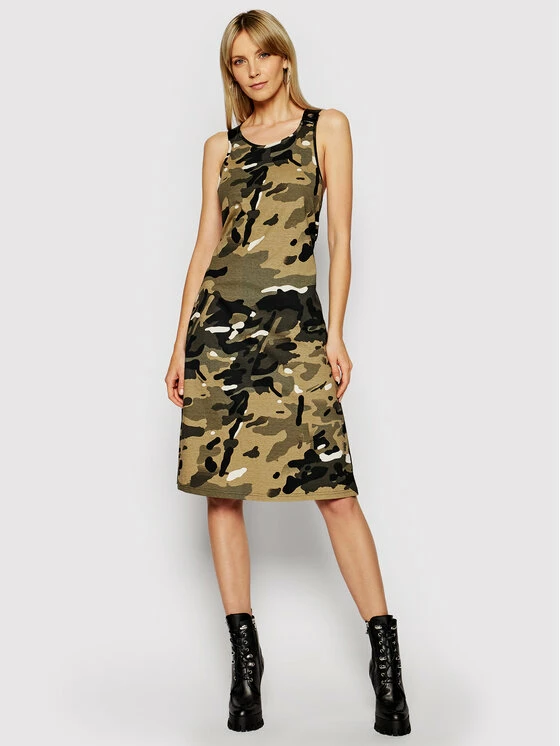 Κουπόνι ❤️ G-Star Raw Γυναίκες Καλοκαιρινά Φορέματα Φόρεμα καλοκαιρινό A-Line Dungaree Camo D19295-C387-C399 Πράσινο Regular Fit 💯