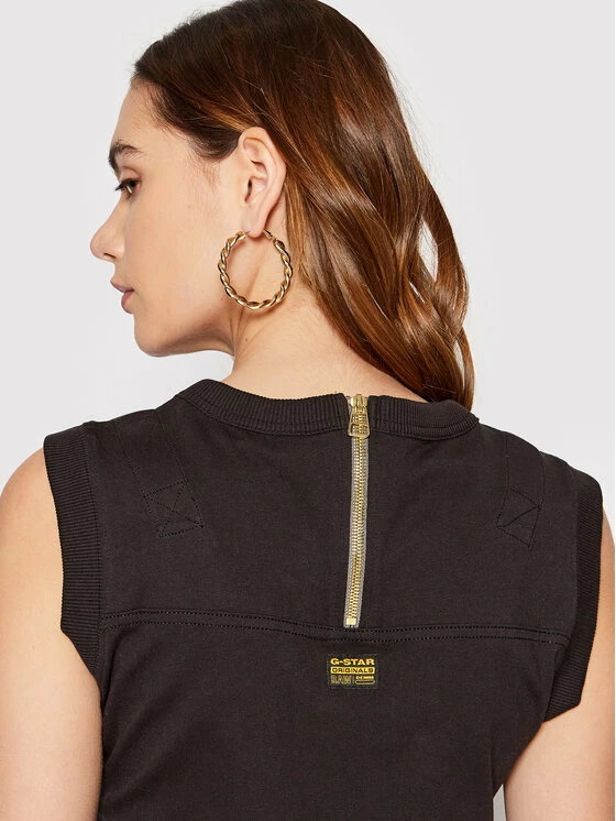 Εξοδος 🤩 G-Star Raw Γυναίκες Πλεκτά Φορέματα Φόρεμα υφασμάτινο Elasticated Waist D21292-B771-6484 Μαύρο Regular Fit 🤩 - Image 4